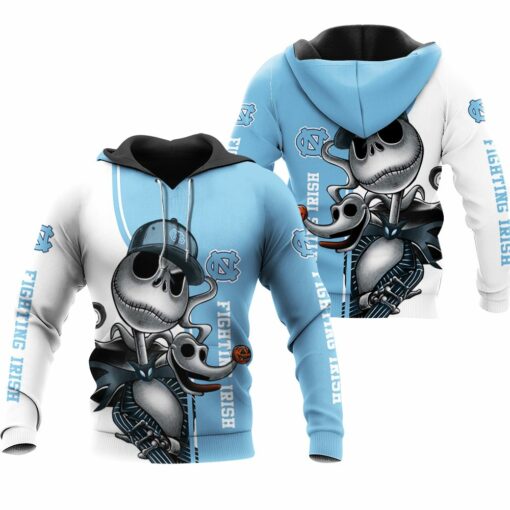 north carolina tar heels jack skellington and zero 3d hoodie