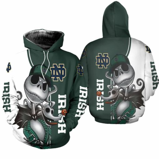 notre dame fighting irish jack skellington and zero unisex hoodie