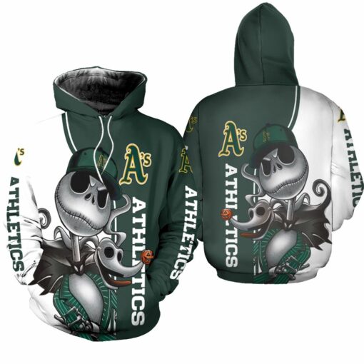 oakland athletics jack skellington and zero 3d hoodie