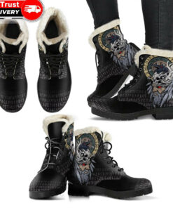 odin raven faux fur leather boots