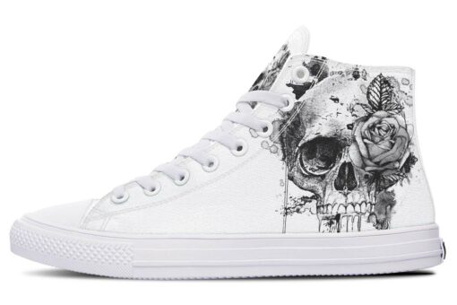 one grey skull one grey rose high top canvas shoes