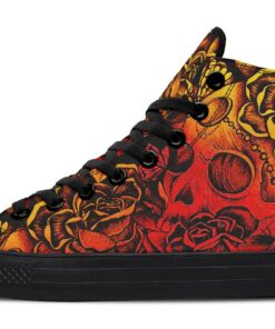 orange gradient death head high top canvas shoes