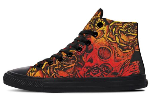 orange gradient death head high top canvas shoes