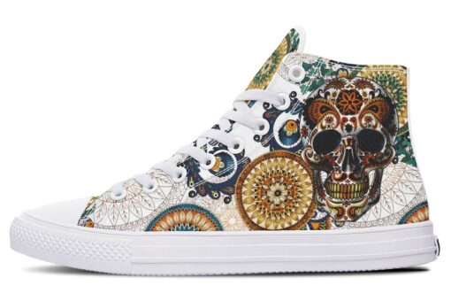 ornamental mandala skull high top canvas shoes