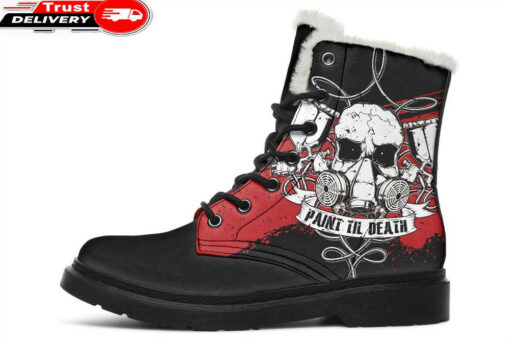 paint til death faux fur leather boots