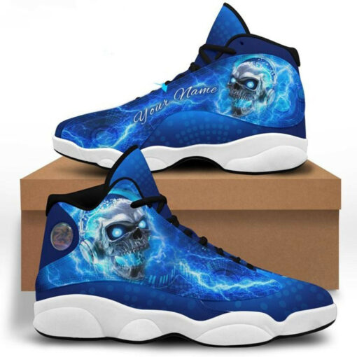 personalized name blue skull feel the beat 13 sneakers xiii shoes