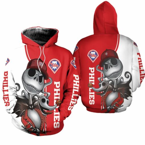philadelphia phillies jack skellington and zero 3d hoodie
