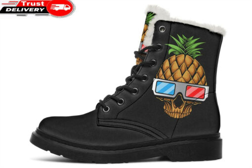pineapple skull faux fur leather boots