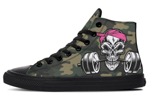 pink bandana dumbbell skull high top canvas shoes