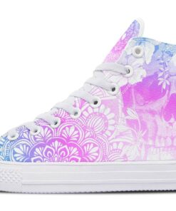 pink blue skull mandala high top canvas shoes