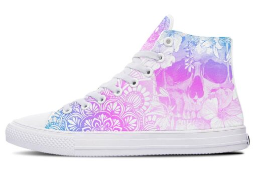 pink blue skull mandala high top canvas shoes
