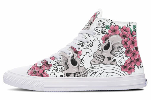 pink cherry blossom skull high top canvas shoes