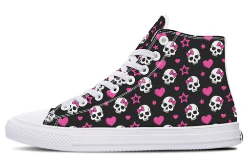 pink skull and stars pattern high top canvas shoes