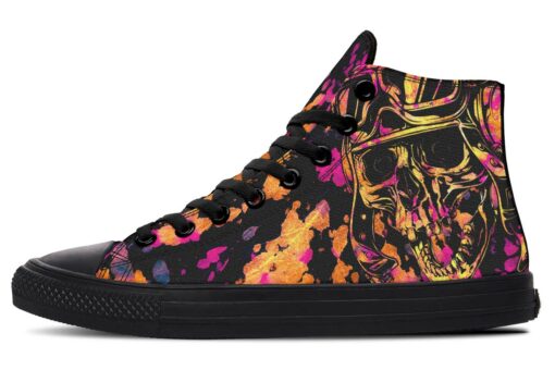 pink splash tie dye aviator skull high top canvas shoes