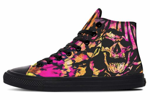 pink tie dye skull high top canvas shoes