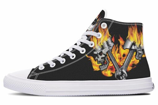 pistons on fire high top canvas shoes