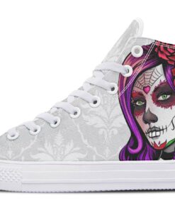 pretty sugar skull woman high top canvas shoes