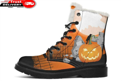 pumpkin in graveyard faux fur leather boots