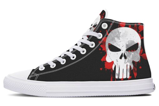 punisher and red splash high top canvas shoes