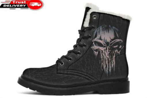 punisher skull faux fur leather boots