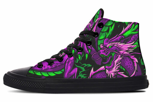 purple and green dragon high top canvas shoes