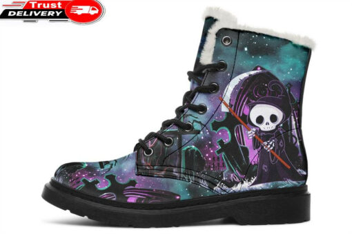 purple night cartoon reaper faux fur leather boots