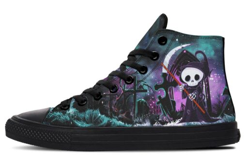 purple night cartoon reaper high top canvas shoes