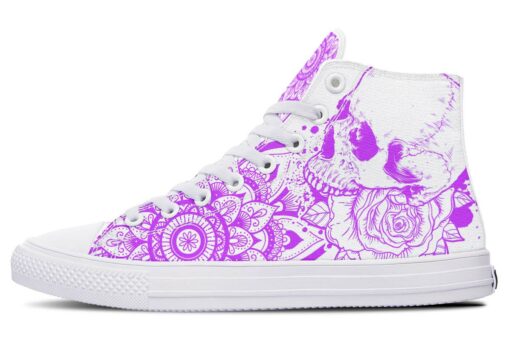 purple skull rose art high top canvas shoes