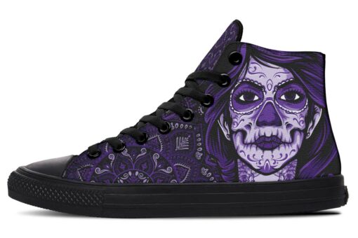 purple sugar skull woman high top canvas shoes