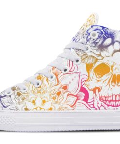purple yellow pink coloration skull high top canvas shoes