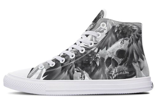raven on a skull tattoo high top canvas shoes
