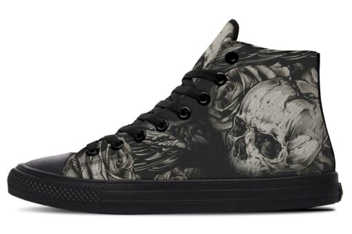 raven skull roses high top canvas shoes
