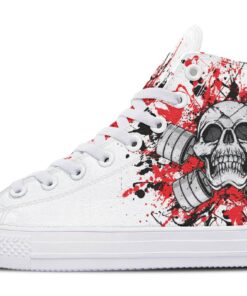 red and black skull dumbbell high top canvas shoes