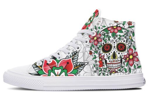 red flower sugar skull high top canvas shoes