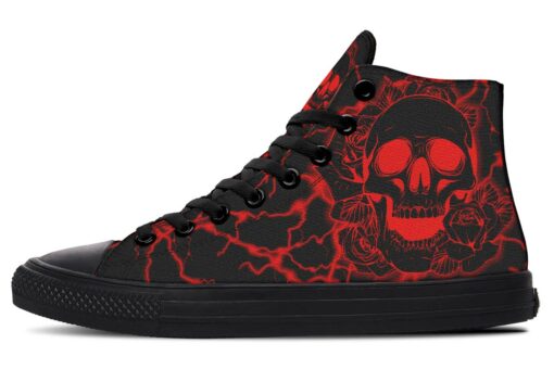 red lightning skull and rose high top canvas shoes