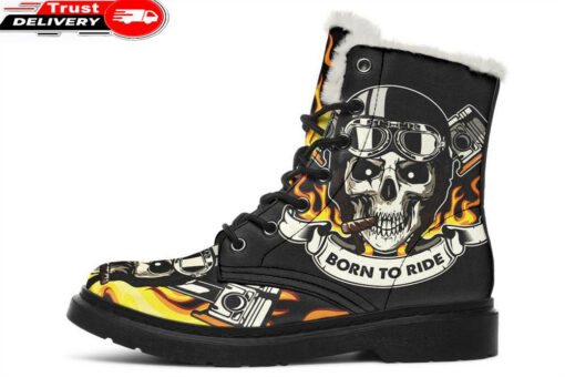 rider on fire faux fur leather boots 1