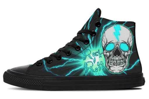rock n roll lightning skull high top canvas shoes