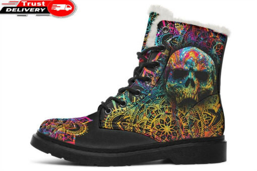 roll with colors skull faux fur leather boots 1