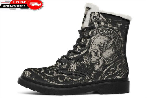 roman skull faux fur leather boots 1