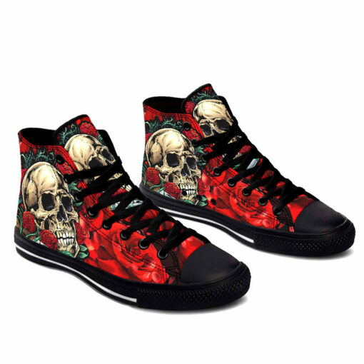 rose flower skull high top shoes