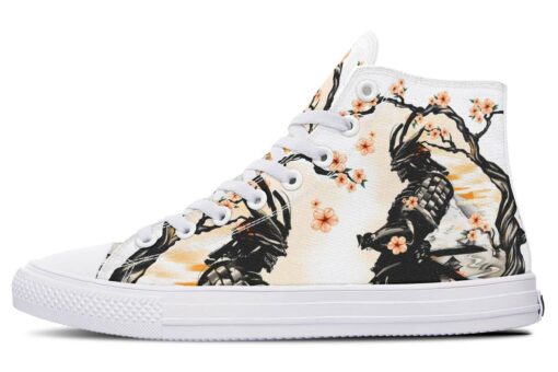 samurai and orange flowers high top canvas shoes