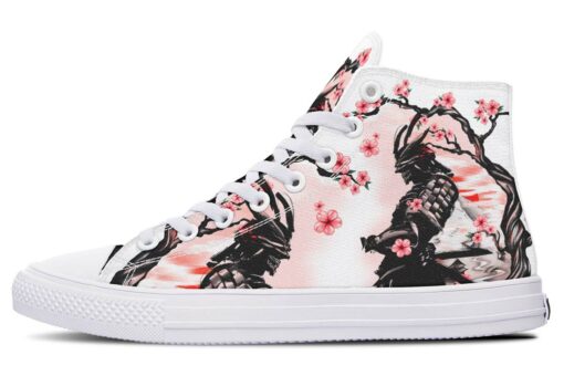 samurai and pink flowers high top canvas shoes