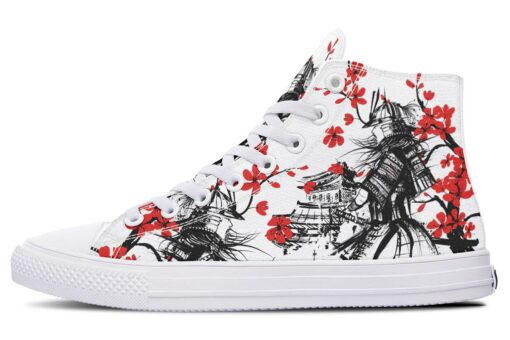 samurai and red flowers high top canvas shoes