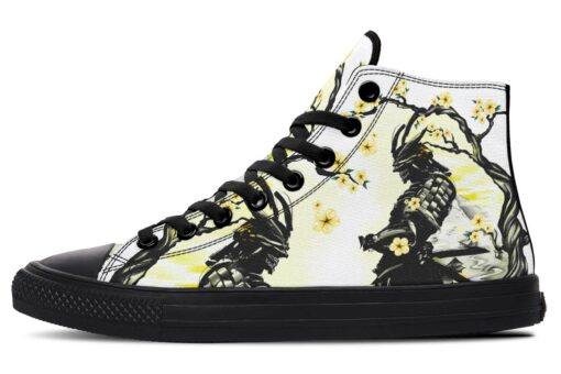 samurai and yellow flowers high top canvas shoes