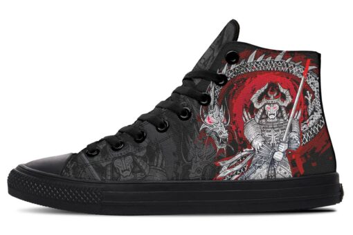 samurai sword and dragon high top canvas shoes