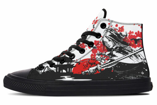 samurai woman painting high top canvas shoes
