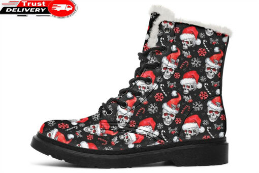 santa skull faux fur leather boots 1