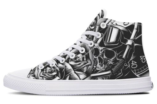 scuba diving skull high top canvas shoes