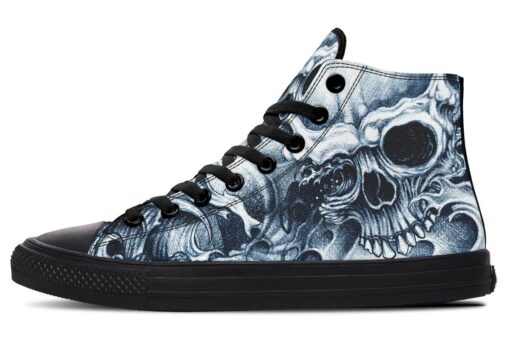 sea wave and skull high top canvas shoes