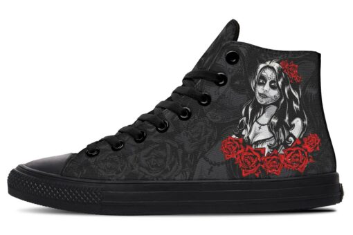 sexy skull women and roses high top canvas shoes